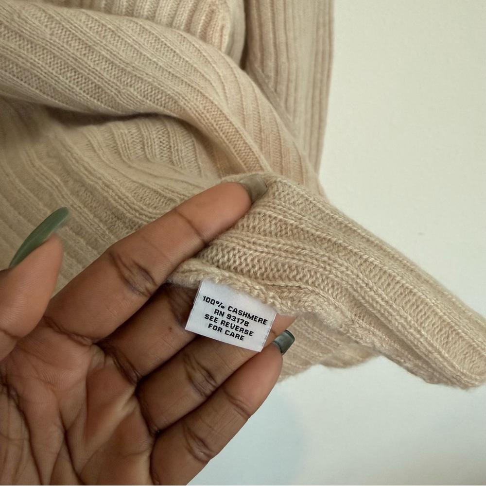 The Cashmere Project Cream Pullover Sweater Large Ribbed Crewneck Puff Sleeve - Picture 5 of 6